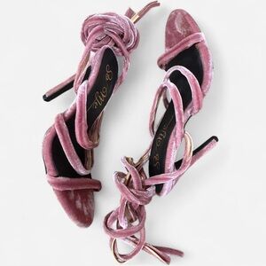 So Me Pink Velvet Strappy Heels